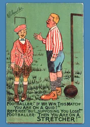 Prentbriefkaart met een karikatuur van een Spaanse voetballer