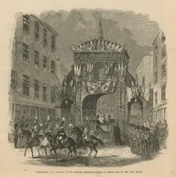 Overhandiging van een boeket aan de Prinses Fredrick William bij Temple Bar