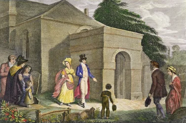 Prinses Charlotte Augusta van Wales (1796-1817) en Prins Leopold van Saksen-Coburg-Gotha (1790-1865) op weg naar de kerk van Esher