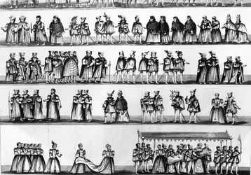 Processie bij de Doop van Prins Arthur, zoon van Hendrik VII, gegraveerd in 1782
