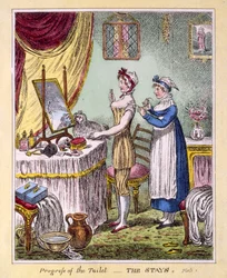 Voortgang van het toilet - De stays Plaat 1, uitgegeven door McCleary, Londen, 1810