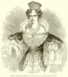 Koningin Adelaide, gemalin van Willem IV, in haar kroningsgewaden