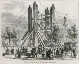 Het oprichten van Cleopatras Naald op de Thames Embankment