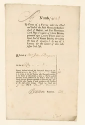 Ontvangstbewijs voor Civil List Loterij van 1713