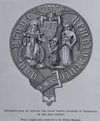 Voorstelling van Eduard de Zwarte Prins, knielend in verering van de Heilige Drie-eenheid
