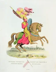 Richard Fitzhugh, Constable van Chester en Standaarddrager van Engeland, 1141, uit Oud Wapenrusting door Samuel Rush Meyrick, 1824