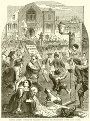 Rellen buiten het parlementsgebouw bij de introductie van het accijnsplan