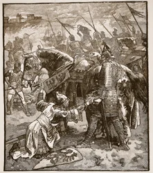 Robert die zijn vader om vergeving vraagt, illustratie uit Cassells Illustrated History of England