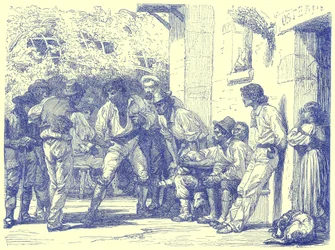 Romeinen die Mora spelen, illustratie uit Geïllustreerde Reizen, bewerkt door H. W. Bates, gepubliceerd ca. 1880