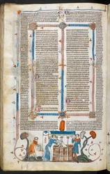 Royal MS 10 IV f.297v Het baden van een pestslachtoffer en marginale decoratie, illustratie uit 