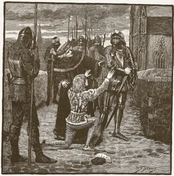 Rutland smeekt Clifford om zijn leven te sparen, illustratie uit Cassells Geïllustreerde Geschiedenis van Engeland