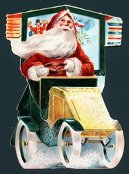 Kerstman die een auto bestuurt, kerstkaart