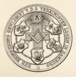 Zegel van de vrijmetselaars van Hamburg, uit „The History of Freemasonry, deel III“, uitgegeven door Thomas C. Jack, Londen, 1883