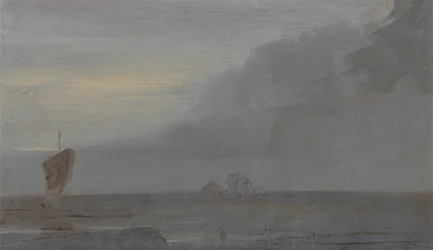 Zeegezicht met boten: avond
