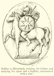 Soldaat te Paard, met Helm, Speer en Schild versierd met een Ster