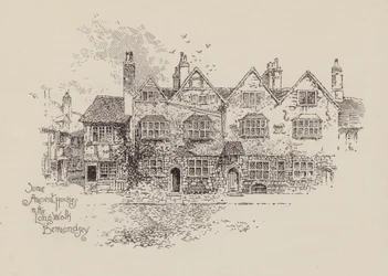 Enkele oude huizen in de Long Walk Bermondsey (litho)