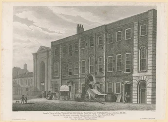 Zuidelijk uitzicht op het voormalige Theatre Royal in Portugal Street, Lincolns Inn Fields