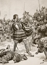 Overgave van Francis op het slagveld van Pavia, illustratie uit Cassells Geïllustreerde Geschiedenis van Engeland