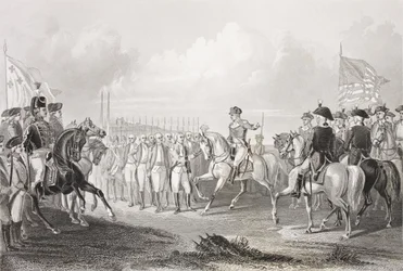 Overgave van Lord Cornwallis in York Town, Virginia, 19 oktober 1781, uit 