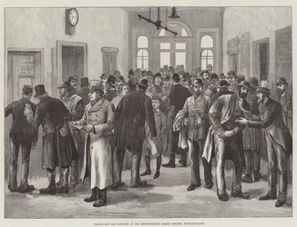 Het verkrijgen van taxivergunningen bij de Metropolitan Police Offices, Scotland-Yard