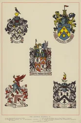 De wapenschilden (kleurenlitho)