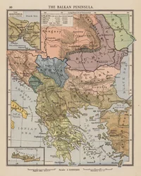 Het Balkanschiereiland (kleur litho)