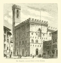 Het Bargello, oud paleis van de Podesta (gravure)