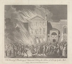 De brand en plundering van Newgate en het vrijlaten van de misdadigers door de menigte