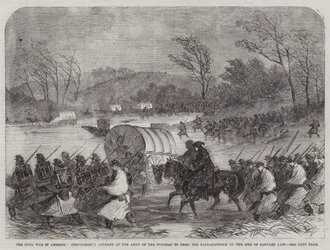 De burgeroorlog in Amerika, mislukte poging van het leger van de Potomac om de Rappahannock over te steken op 20 januari laatstleden