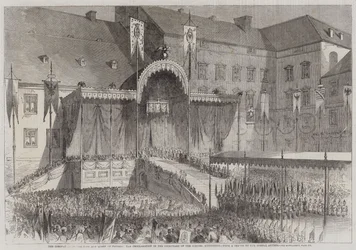 De Kroning van de Koning en Koningin van Pruisen, de Proclamatie op de Binnenplaats van het Slot, Koningsberg