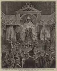 De dood van koning Victor Emmanuel, het lichaam van de koning ligt opgebaard in de Chapelle Ardente van het Quirinaal, in Rome