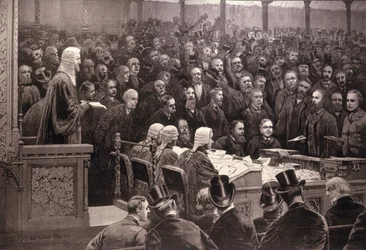 De verdeling in het Lagerhuis over de Ierse Home Rule-vraag, 