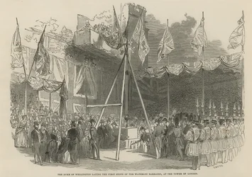 De hertog van Wellington legt de eerste steen van de Waterloo-kazerne