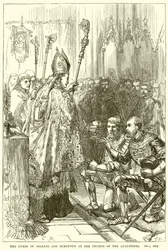 De hertogen van Orléans en Bourgondië in de kerk van de Augustijnen