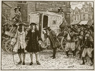 De Engelse gezant beledigd in de straten van Utrecht, 1712, illustratie uit Cassells Geïllustreerde Geschiedenis van Engeland