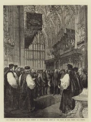 De begrafenis van wijlen deken Stanley in Westminster Abbey, bij het graf in de kapel van koning Hendrik VII