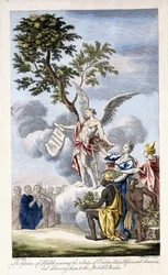 De Genius van Gezondheid ontvangt Europa, Azië, Afrika en Amerika en levert hen aan de Britse lezer, 1756-1757