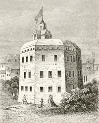 Het Globe Theatre, Southwark, uit „De nationale en huiselijke geschiedenis van Engeland“ van William Hickman Smith Aubrey (1858-1916), uitgegeven in Londen, ca. 1890
