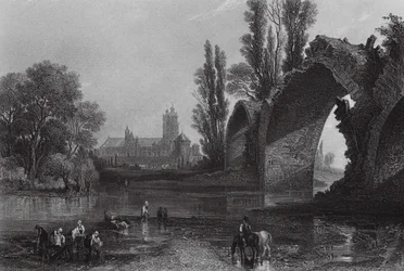 De gotische brug van Eudes, Tours (gravure)