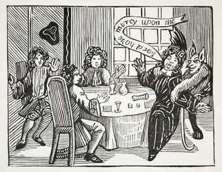 De Geschiedenis van Dr. John Faustus, illustratie uit Chap-books of the Eighteenth Century door John Ashton, gepubliceerd 1882