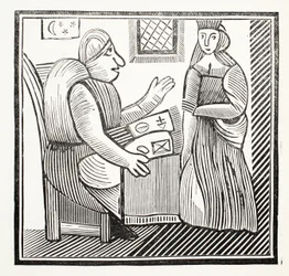De Geschiedenis van Moeder Bunch van het Westen, illustratie uit Chap-books of the Eighteenth Century door John Ashton, gepubliceerd 1882