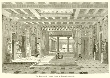 Het interieur van het huis van Pansa in Pompeii, hersteld