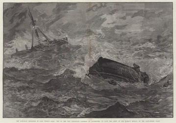 De reddingsbootrampen in de storm van vorige week, een van de twee reddingsboten kapseisde bij het proberen de bemanning van de bark Mexico te redden, aan de kust van Lancashire