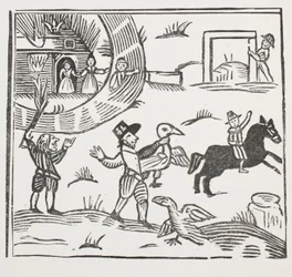 De Gekke Streken van Tom Tram, illustratie uit Chap-books van de Achttiende Eeuw door John Ashton, uitgegeven 1882