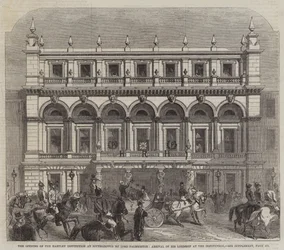 De opening van het Hartley Instituut in Southampton door Lord Palmerston, aankomst van Zijne Edelheid bij het instituut