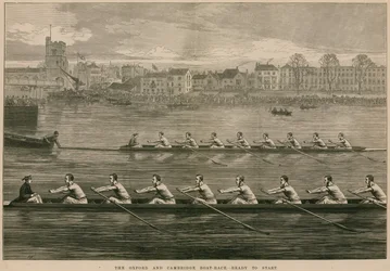 De Oxford en Cambridge Bootrace - klaar om te starten