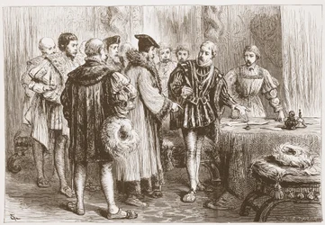 De protestantse prinsen ondertekenen hun belijdenis, illustratie uit De Geschiedenis van het Protestantisme door James Aitken Wylie, 1878