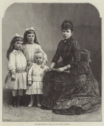 De koningin-regentes van Spanje en haar drie kinderen