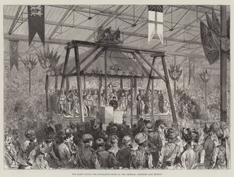 De Koningin legt de Eerste Steen van het Imperial Institute, afgelopen maandag