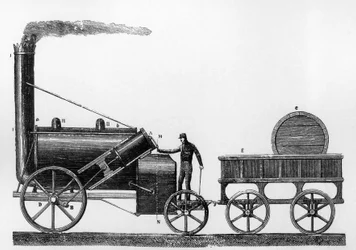 De Rocket, stoomlocomotief ontworpen en gebouwd door George en Robert Stephenson in 1829 voor de Liverpool-Manchester spoorweg